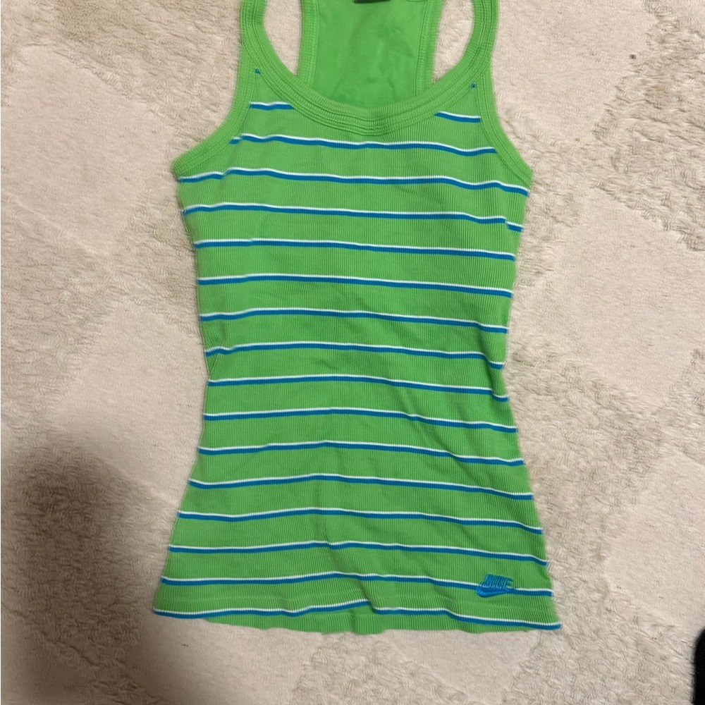 Nike Green Tank Top with Blue Stripes